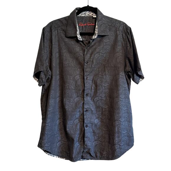 Robert Graham Paisley Short Sleeve Button Up Shirt Men’s Size XL Black Gray - Picture 1 of 13